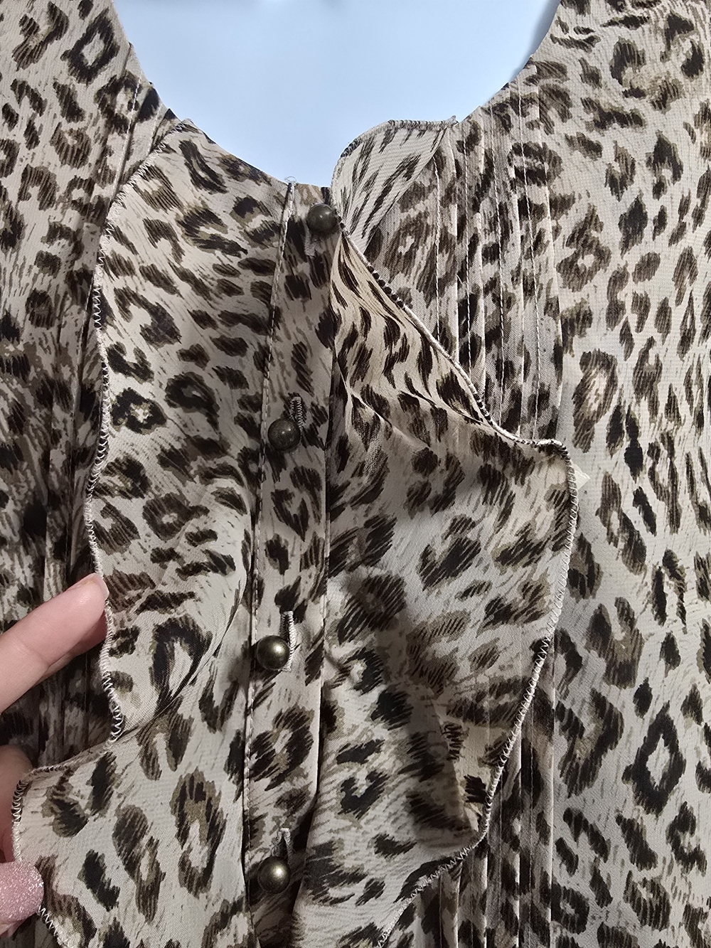 Leopard Print Ruffle Front Blouse - Neutral Animal Print - Picture 6 of 8
